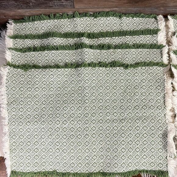 Set of 9 Placemats Coffee Table ,Vintage, Green and White, 17 1/2” W X 12 1/2” L - Picture 2 of 6